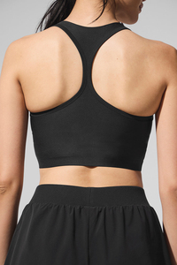 Débardeur noir à col rond pour femme, couleur unie, tricoté en spandex et polyester, vêtement de sport et de fitness - Product Image 5