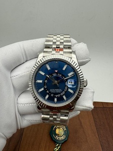 Montre automatique à cadran bleu avec date, acier inoxydable, lunette cannelée, verre saphir, mouvement ETA, unisexe, luxe, hip-hop - Product Image 3