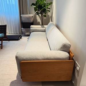 Modern Teak Wood <b>Sofa</b> Minimalist Upholstered Living Room Furniture Contemporary Villa Hotel Couch - Product Image 1