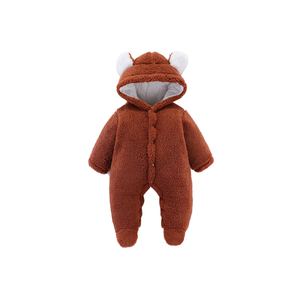 Combinaison pour bébé en fausse fourrure marron, à capuche, unisexe, hiver, douce, une pièce - Product Image 4