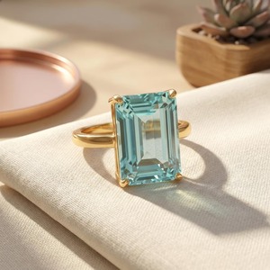 Moissanite Diamond Aquamarine Engagement <b>Ring</b> 925 Sterling <b>Silver</b> <b>Emerald</b> Cut Customized Diamond <b>Ring</b> Gift For Anniversary - Product Image 3