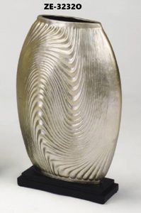 Vase décoratif argenté à texture tourbillonnante et base noire pour la décoration moderne de la maison, table console et arrangements floraux - Product Image 3
