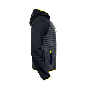 Veste matelassée à capuche, manches longues, fermeture éclair, noire avec bordure vert lime, légère, pour l'automne - Product Image 2