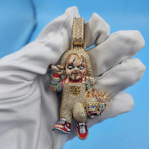 Collar con Colgante 3D de Dibujos Animados en Plata de Ley 925 Chapada en Oro, con Diamantes Certificados IGI, Estilo Hip Hop, para Hombre - Product Image 1