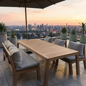 Conjunto de comedor para exterior de 4/6/8 plazas con cojines marrones, mesa de jardín OEM, sillas con estructura de madera y aluminio, resistente a la intemperie, conjunto para balcón. - Product Image 4