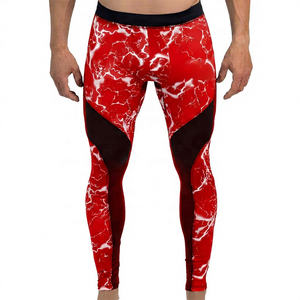 Leggings de compression intégrale pour hommes, noir et blanc, imprimé éclair, taille élastique, design par sublimation, logo sur la jambe droite - Product Image 3