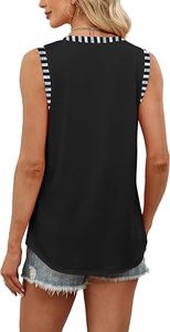 Camisetas sin mangas para mujer de encaje, jersey de algodón/spandex, transpirables, anti-bolitas, informales, con cuello redondo, estilo bohemio, con bloques de color y cintas. - Product Image 2