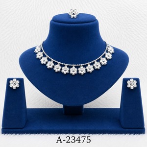 Women's Rhodium Plated Zircon <b>Bridal</b> <b>Jewelry</b> <b>Set</b> Necklace Earrings Ring Wedding Alloy Classic Style A-23475 - Product Image 1