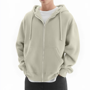 Sweat-shirt à capuche zippé pour homme, couleur unie, en molleton, coupe décontractée oversize, manches classiques, 100 % coton tricoté, pour l'automne et l'hiver - Product Image 3