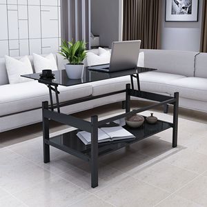 Moderno semplice tavolino da salotto in vetro temperato nero a 2 strati - Product Image 6