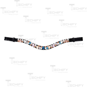 Fronture de cheval en cuir noir de qualité supérieure avec strass multicolores en cristal pour la décoration de la bridonnerie équestre - Product Image 2