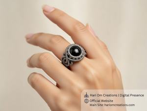 Bague ajustable en macramé d'obsidienne noire faite à la main, style bohème, avec cordon gris, bijou artisanal en cristal - Product Image 3