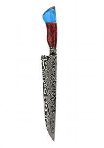 Cuchillo de Cocina de Acero de Damasco Especialmente Diseñado, Mango Híbrido de Madera Roja y Resina Azul, Herramienta Culinaria Profesional - Product Image 2
