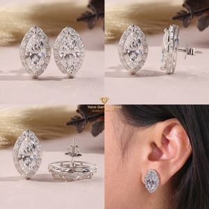 Boucles d'oreilles halo en or massif 14 carats avec diamants de laboratoire CVD taille marquise pour femme, 6 TCW, couleur F, clarté VS1, certifiées IGI - Product Image 5