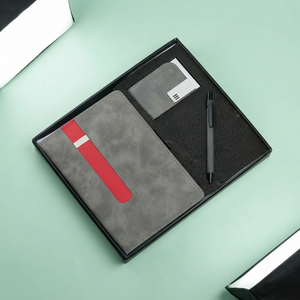 Aurelux Luxury Corporate Gift Set Premium Grey Leather Case Bound Diary 192 Pages Executive <b>Business</b> <b>Card</b> <b>Holder</b> Black Ballpoint - Product Image 5