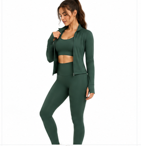 Women <b>Yoga</b> Set 3 Piece Wholesale Gym Fitness Workout Clothing Leggings Sports Top <b>Jacket</b> Breathable Stretch Soft Touch Activewea - Product Image 5