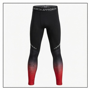 Leggings de compression intégrale pour homme North Approach, dégradé rouge et noir, sans couture, taille haute, vêtements de sport, évacuation de la transpiration, respirant - Product Image 1