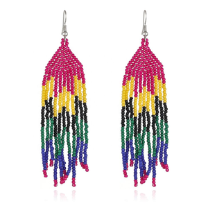 ต่างหูทำมือสุดหรูสไตล์วินเทจประดับลูกปัดหลากสีลายอินทรี ต่างหูพู่ประดับลูกปัดเม็ดเล็กสำหรับผู้หญิง ผลิตโดย MD HANDICRAFTS - Product Image 1