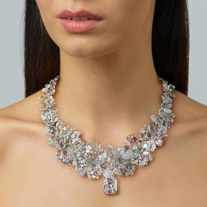 Luxury Flower <b>Statement</b> <b>Necklace</b> Women 925 Silver Diamond Emerald Cut Wedding Jewelry - Product Image 2