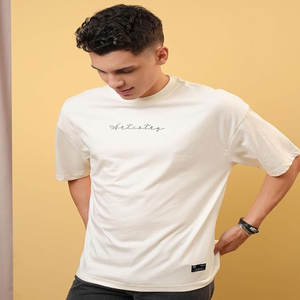 เสื้อยืดผ้าฝ้าย100% สำหรับผู้ชายโอเวอร์ไซส์ผ้าคอตตอนน้ำหนักมาก260กรัมเปิดไหล่ทรงหลวม - Product Image 1