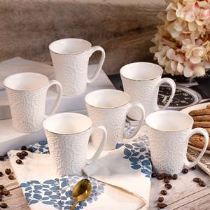 Embossed Pure White Ceramic <b>Tea</b> <b>Cups</b> <b>Set</b> of 6 - Product Image 4