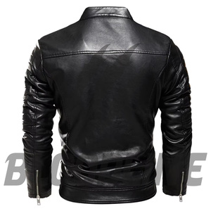 Men's Black PU Leather Moto Jacket Turn-<b>down</b> Collar Zipper Closure Slim Fit Autumn Wear - Product Image 2