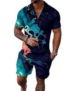 Nouveaux hommes été 2 pièces ensemble respirant séchage rapide T-Shirt à manches courtes et short antibactérien motif solide Sport costume - Product Image 5
