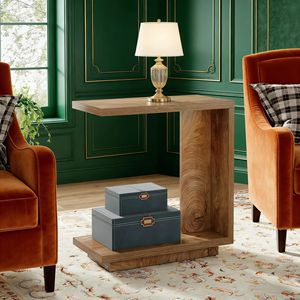 Comodino a forma di C in legno, tavolino da notte - Product Image 4