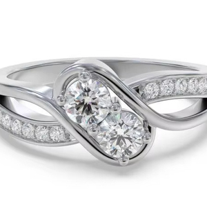 Bague de fiançailles style vintage avec diamant de laboratoire, sertie sur l'épaule, 0,65 carat, taille brillant rond, certifiée - Product Image 1