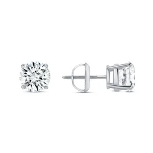 IGI Certified F VS 2 Ct Round Lab Grown Diamond <b>Earrings</b> Real 14K White Gold Screw Back <b>Stud</b> <b>Earrings</b> - Product Image 1
