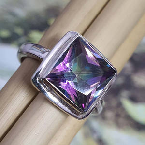 Hot populaire unisexe 925 argent Sterling carré mystique topaze anneau lunette réglage cadeau de mariage bijoux approvisionnement en gros - Product Image 3