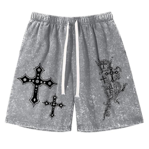 กางเกงขาสั้นย้อมสีแบบขายส่ง ผู้ผลิต OEM ผ้าฝ้ายเทอร์รี่ฟอกสีสไตล์สตรีทแวร์ กางเกงขาสั้นสั่งทำจำนวนมาก - Product Image 1