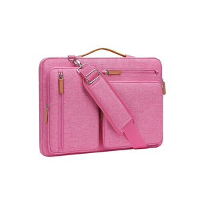 Bolso para portátil rosa con tapa blanda, correa para el hombro, cierre de cremallera y bolsillo frontal, diseño minimalista para viajes de negocios - Product Image 1