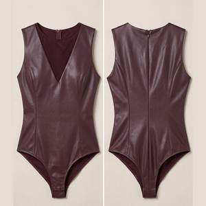 High Demanded Faux <b>Leather</b> Sleeveless <b>Bodysuits</b> for Women Light Weight Comfortable OEM Service TWILL SPORTS Training Club - Product Image 2