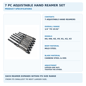 Jeu de 7 alésoirs manuels réglables HV HW HZ HY H1 H2 H3 de 1/4 à 15/32 pouces pour le finissage de trous de précision - Product Image 5