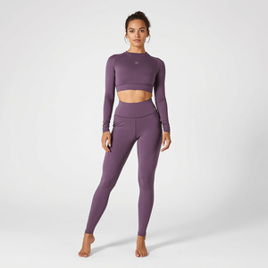 <b>Slate</b> Purple 2-Piece Workout Set-High Waist Quick Dry Leggings & Long Sleeve Top with Front Logo | Premium Activewear - Product Image 5