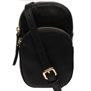 Luxury Black Leather Crossbody Bag for Women Designer Mini Phone Chest Bag with Dual Zip Pocket & <b>Adjustable</b> <b>Strap</b> - Product Image 1