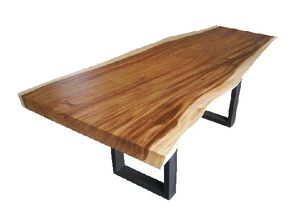 Table à manger en bois de noyer massif à bord naturel, forme rectangulaire irrégulière, mobilier de salle à manger en bois massif, design moderne, extensible - Product Image 2