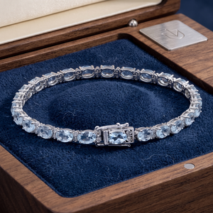 Pulsera de tenis de plata de ley 925 con gema de aguamarina azul natural y diamantes auténticos engastados en punta, certificada, regalo para ella - Product Image 6