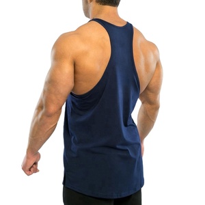 Men's <b>Navy</b> Blue Cotton Tank <b>Top</b> Breathable Casual Workout Wear O-Neck Solid Color Knitted Fit - Product Image 1