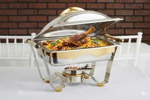 Calentador de Alimentos Rectangular con Tapa, Acero Inoxidable Dorado, Funciona con Combustible, para Uso en Restaurantes - Product Image 2