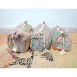 100% Pure Cotton Kantha Fabric Tassel Pattern Zipper Closure Eco-Friendly Durable Large Makeup Bag Pouch Set Soft Handle - Product Image 2