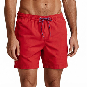 Shorts de bain pour hommes en polyester tissé uni, séchage rapide, imprimé numérique, cordon de serrage, taille mi-haute, 220g, coupe ample, longueur genou, pour la plage et le surf - Product Image 5