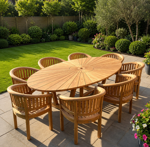 Premium Oval Teak Wood Garden <b>Table</b> Set 8 Chair Resort Patio Furniture - Product Image 1