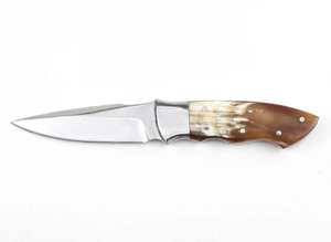 Couteau utilitaire compact artisanal en acier à pointe tombante avec manche en corne naturelle et garde en acier - Product Image 4