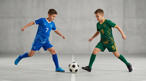Ensemble de maillots de football pour garçons, uniforme de football personnalisé sublimé, tissu respirant, manches courtes, coupe athlétique, numéros d'équipe imprimés - Product Image 1