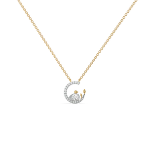 <b>Initial</b> C Letter Pendant <b>Necklace</b> with Pear Diamond Bird Design Pear lab-grown Stone Setting Floral Leaf Chain Fine Pendant - Product Image 1