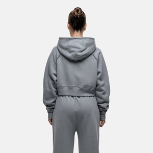 Conjunto de Sudadera Corta con Capucha Gris para Mujer, Pantalones Deportivos Largos, Casual, 2 Piezas, Felpa, Corte Holgado, para Todas las Temporadas, Tejido de Algodón - Product Image 2