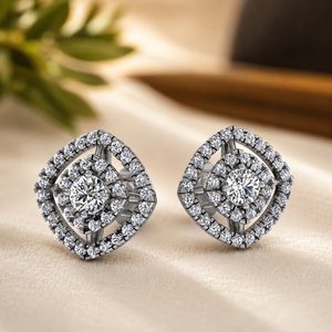 925 Sterling Silver Brilliant Round Cut <b>Diamond</b> Double Halo Moissanite Women's <b>Earrings</b> - Product Image 1