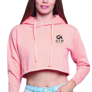 Sudadera corta con capucha rosa de color sólido para mujer, informal, de forro polar, con logo, de GYM ACTIVE. - Product Image 5